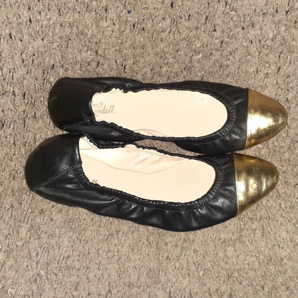 LOEFFLER RANDALL-Grier-Black Calfskin Leather w/Gold Cap Toe-Sz 7B-Excellent - Picture 6 of 7